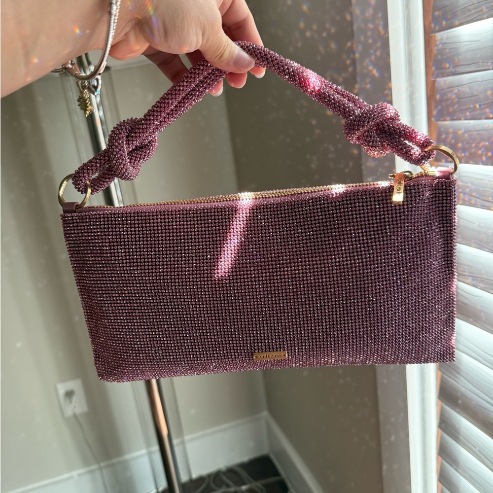 Cult Gaia Pink Top Handle Bag with Beaded Accent and Metallic Finish